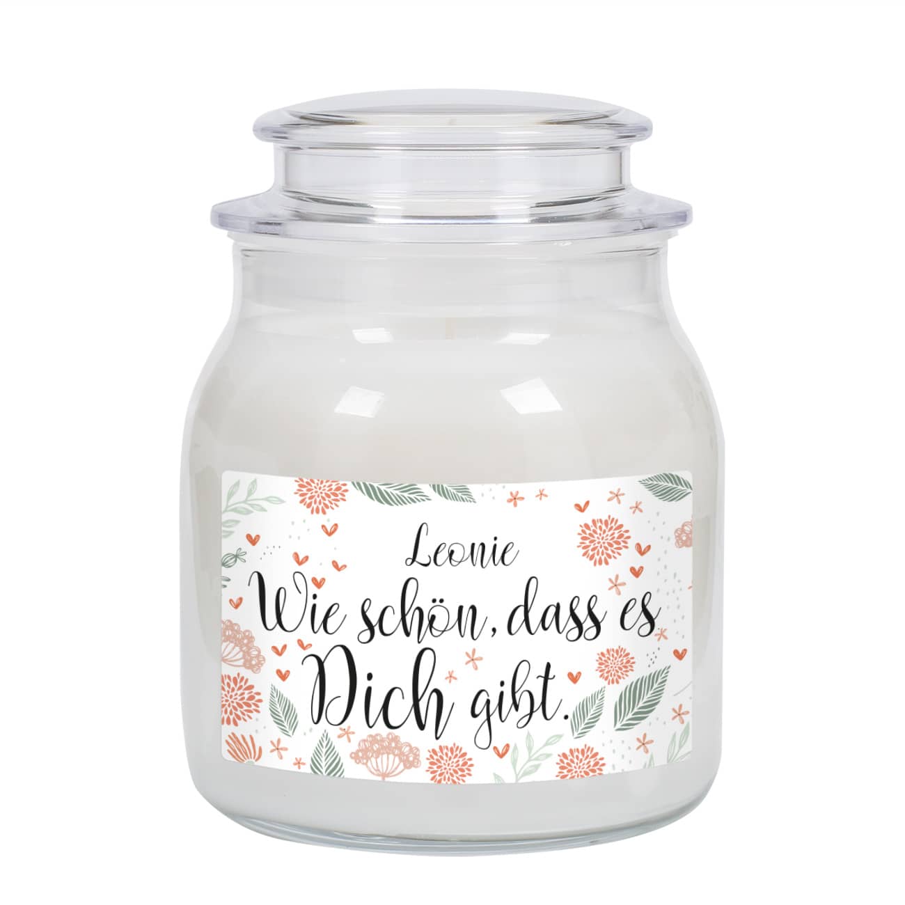 Wie schön, dass es Dich gibt. - Duftkerze im Glas mit Ihrem Wunschnamen