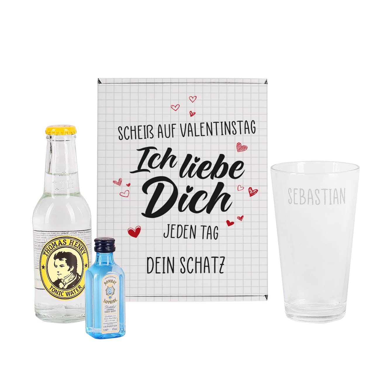 Bombay Gin Geschenkset für Männer zum Valentinstag mit Name und Wunschtext