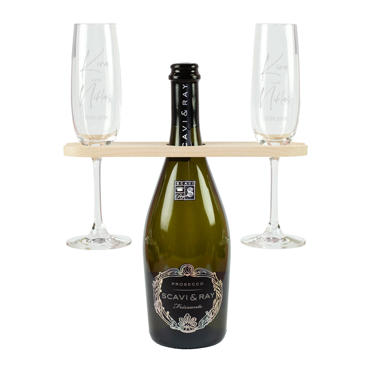 Personalisiertes Hochzeitsgeschenk Set für Brautpaar mit Prosecco und Gläsern