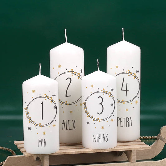 Kerzen für den Adventskranz mit Wunschtexten