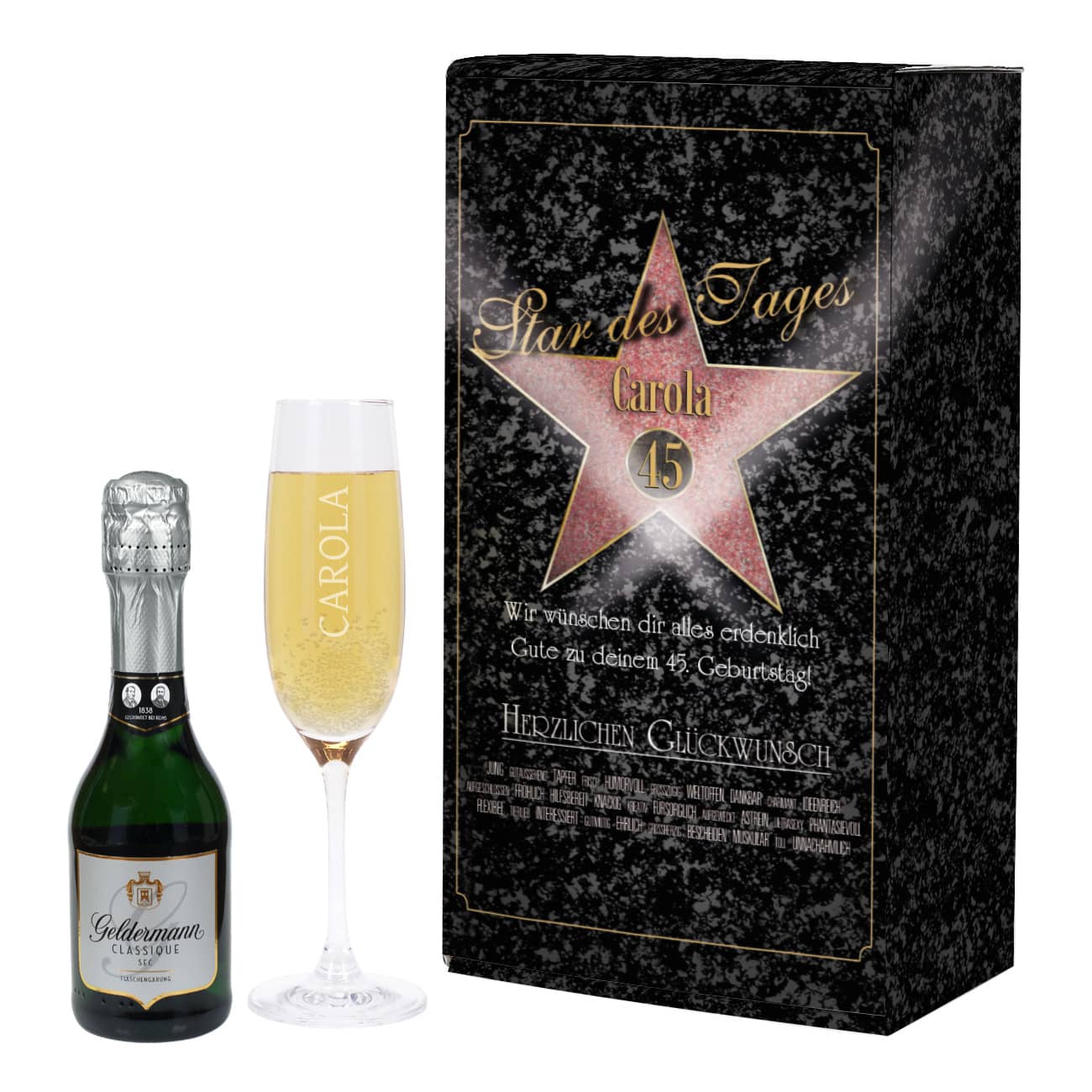 Star des Tages Geschenkset mit Sektglas und Sekt