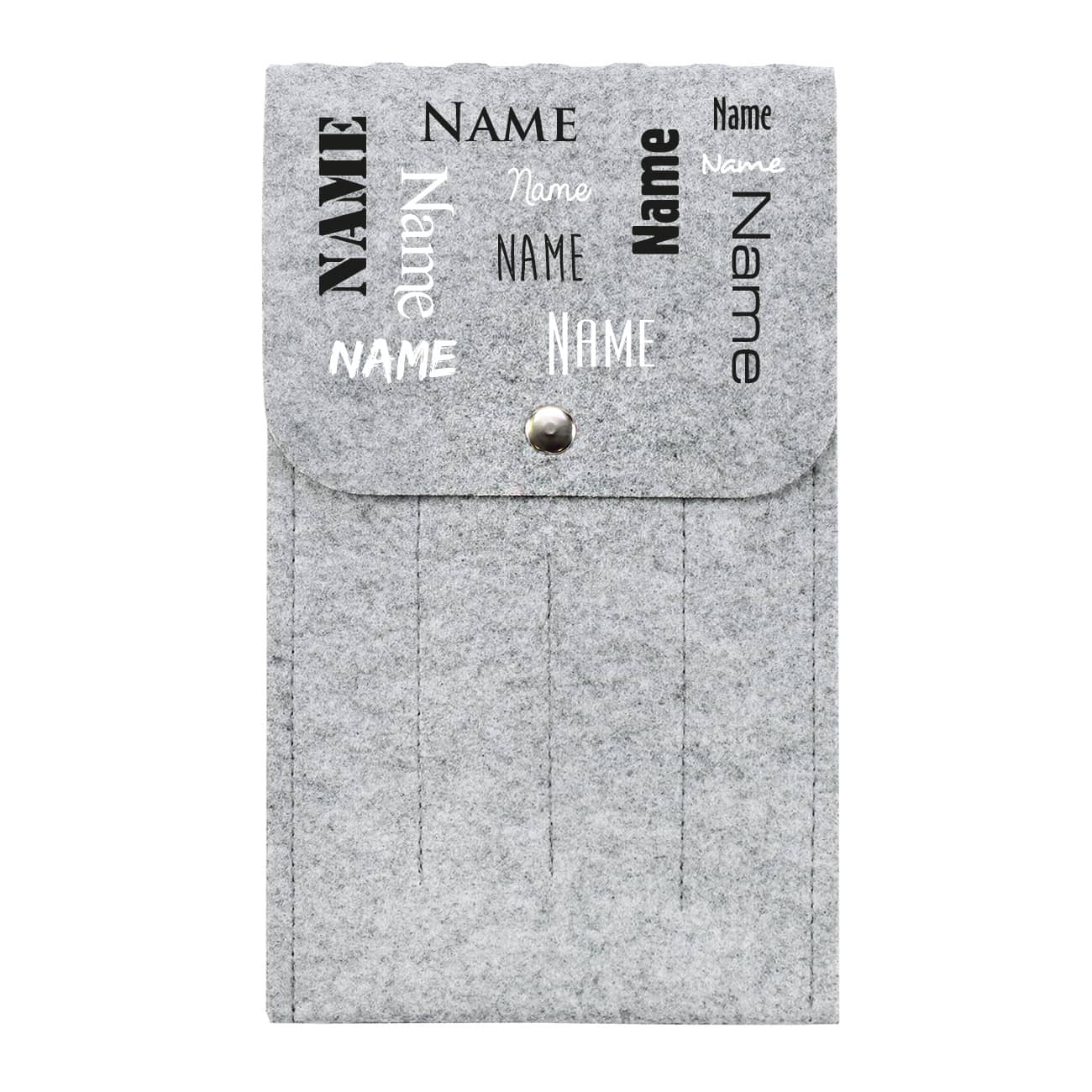 Bestecktasche aus Filz mit Druckknopf und Name bedruckt