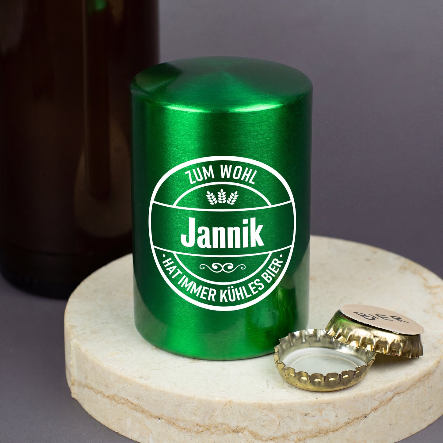 Personalisierter Push-Up Flaschenöffner mit Name & Biermotiv | Geschenk für Männer & Vatertag