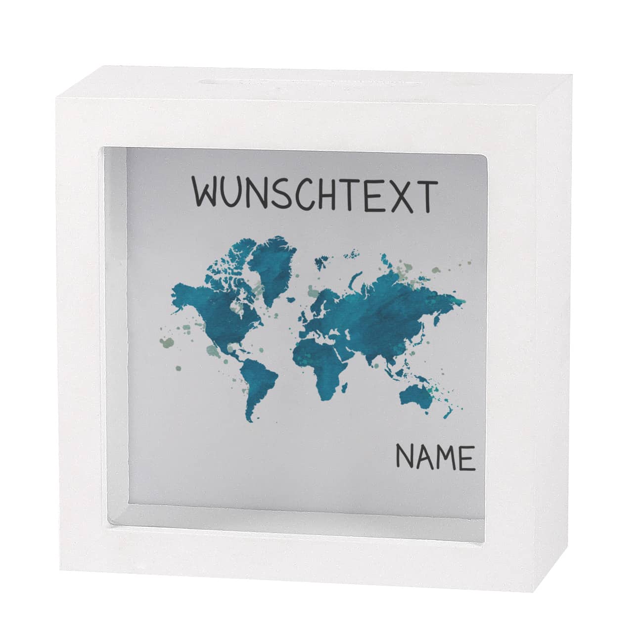 Bilderrahmen Spardose mit Wunschtext und Name