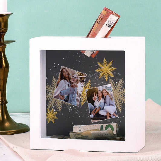 Bilderrahmenspardose zu Weihnachten mit zwei Fotos