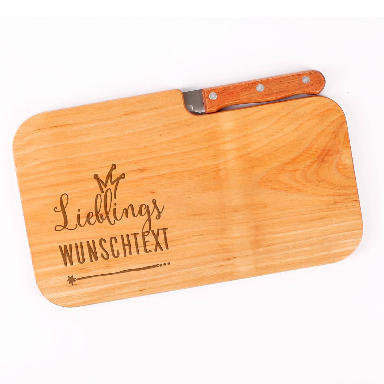 Holzschneide-Brettchen mit Messer Lieblings Wunschtext