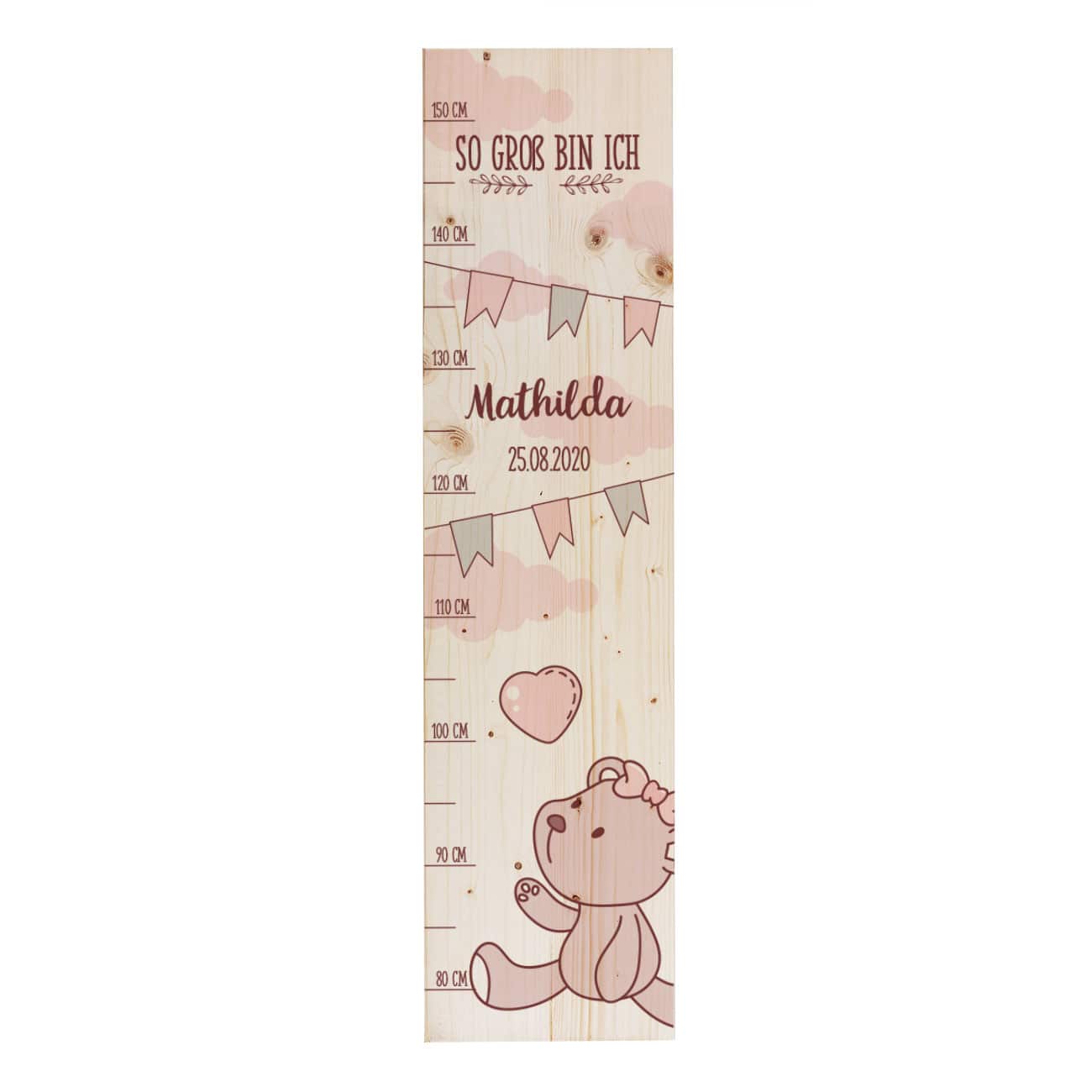 Messlatte für Mädchen mit rosa Bärchen Motiv