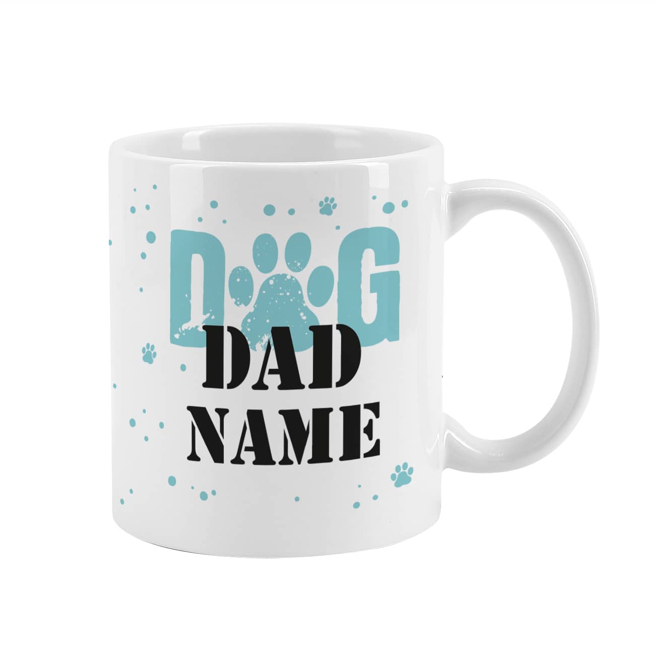 Keramiktasse Dog Dad mit Wunschname und Pfotenabdrücken bedruckt