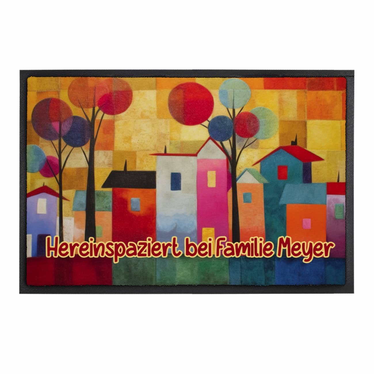 bunte Fußmatte mit Landschaft und Ihrem Wunschtext