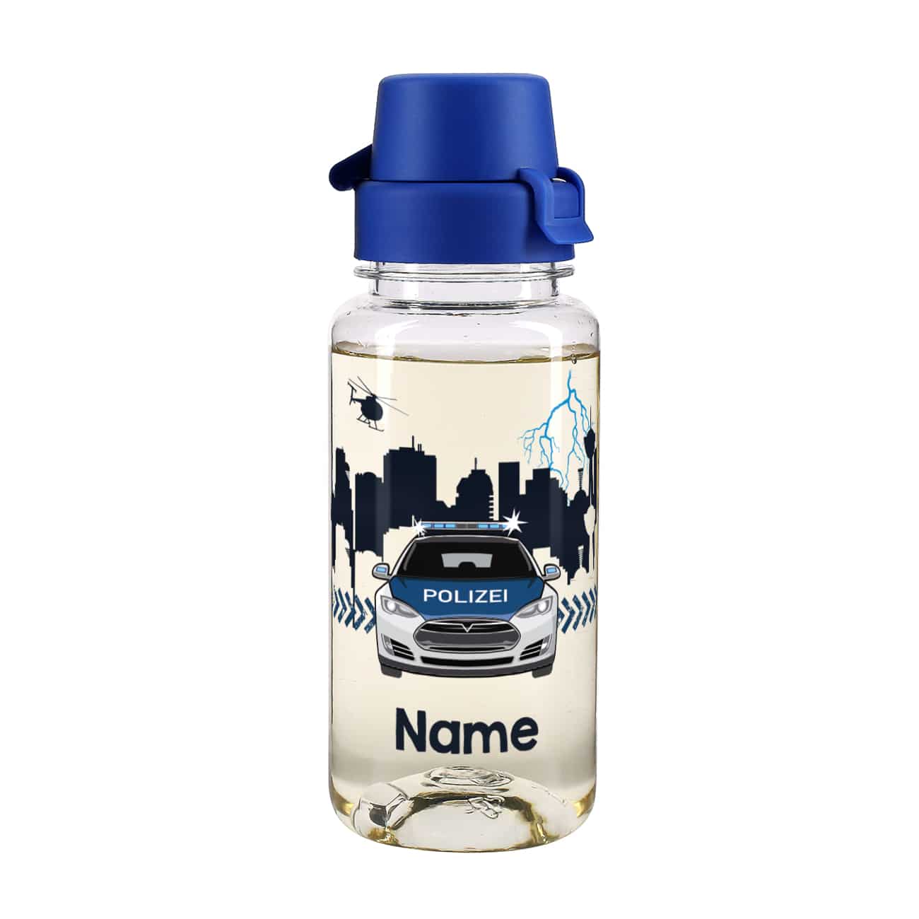 transparente Polizei - Trinkflasche mit Name 0,4 L