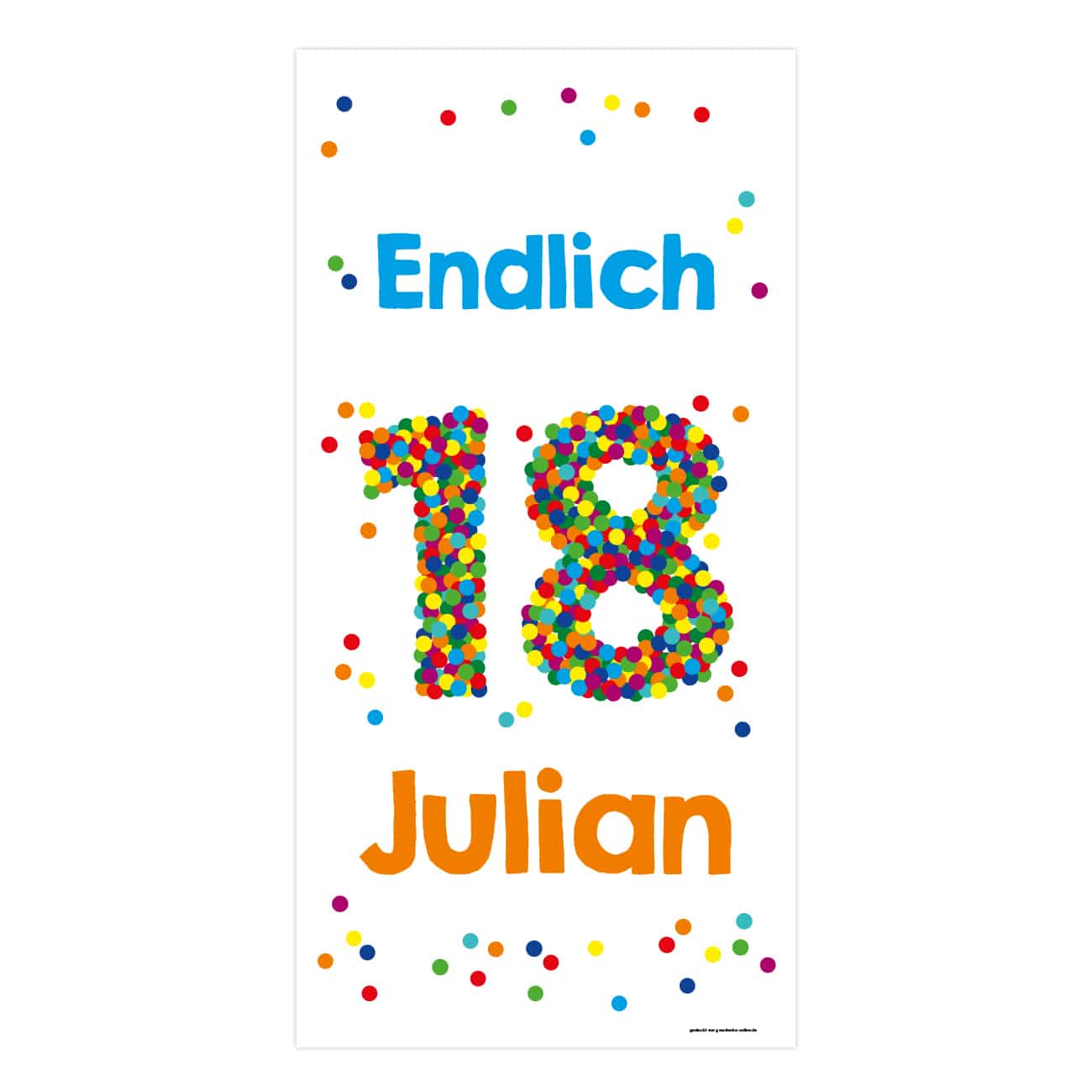 XL Banner zum 18. Geburtstag mit großer Konfettizahl, Name und Wunschtext