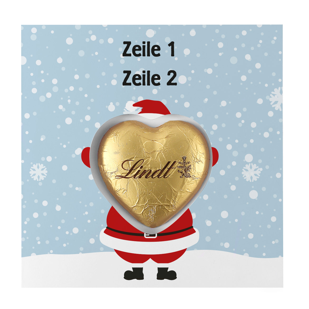 Karte mit Weihnachtsdruck und Lindt Schokoherz