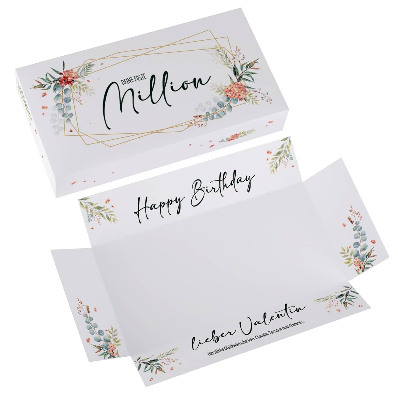 Explosionsbox für Geldgeschenke zum Geburtstag mit Name und Text