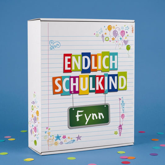 XL Geschenkkarton zur Einschulung - Endlich Schulkind mit Wunschnamen