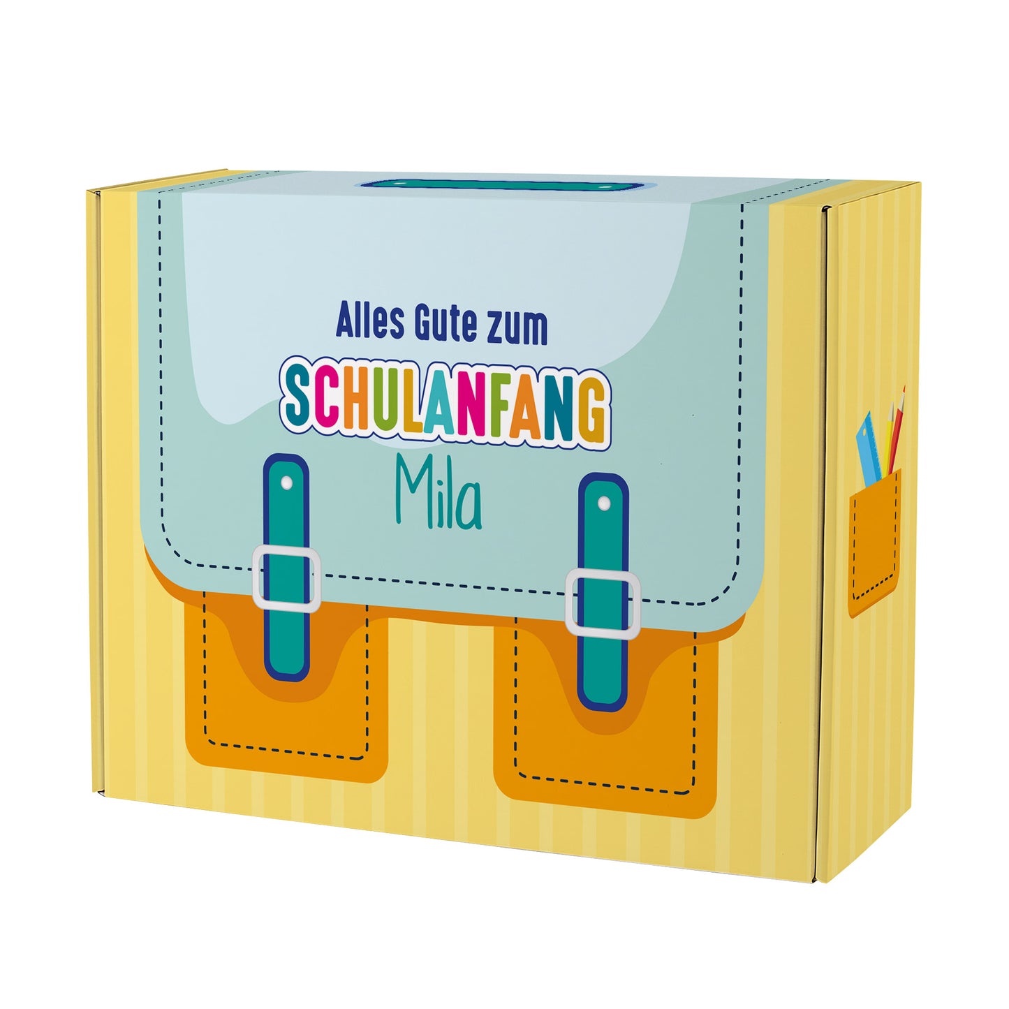Geschenkverpackung zur Einschulung personalisiert mit Name | Schulranzen Design