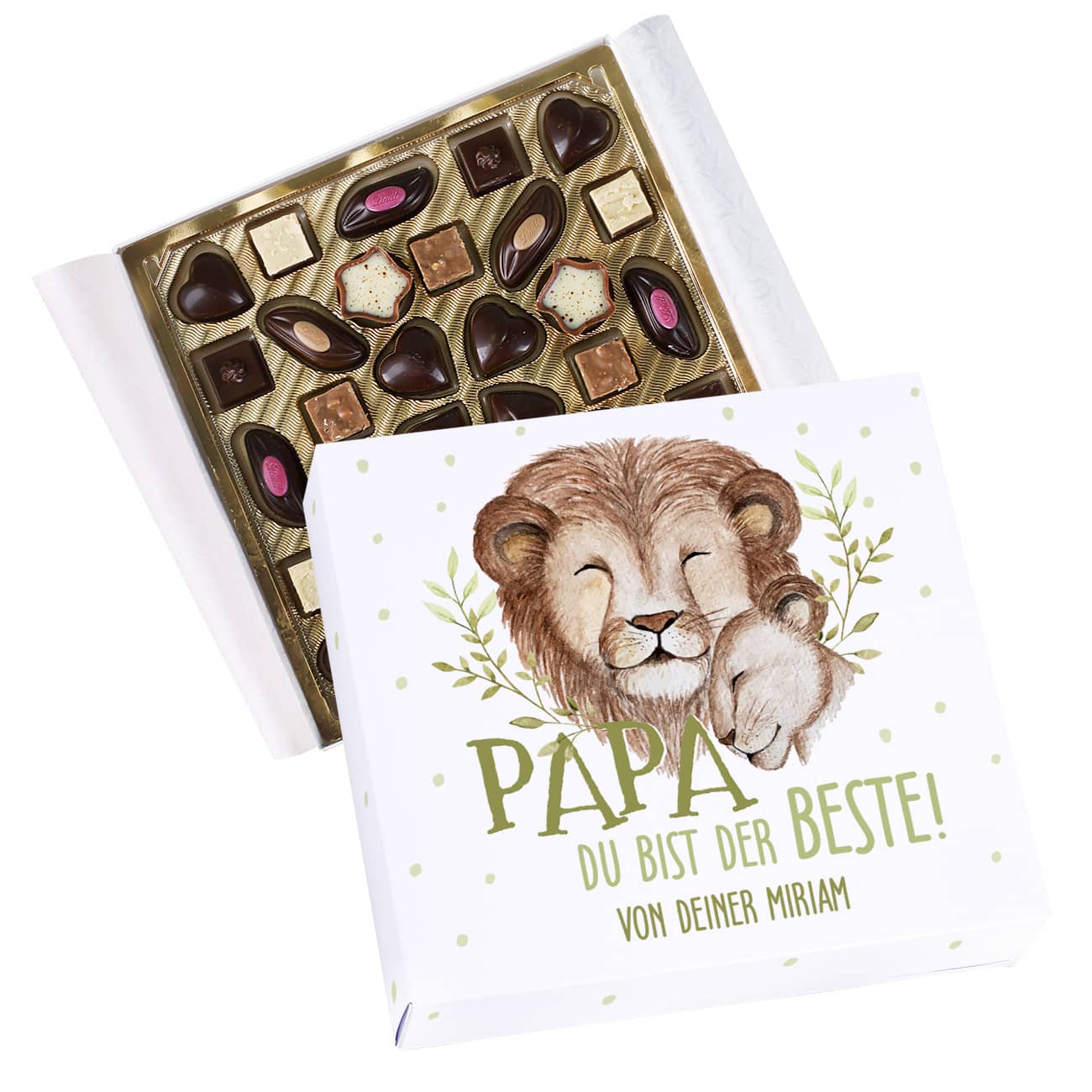 Vatertagsgeschenk als Pralinen mit Text personalisiert