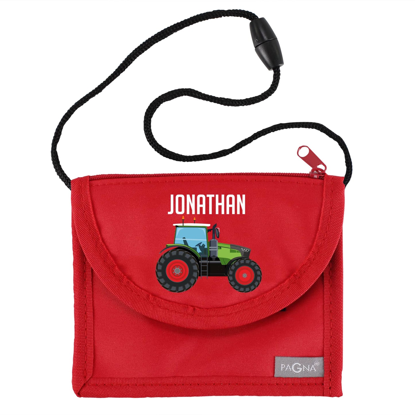 Traktor Brustbeutel in Rot mit Name