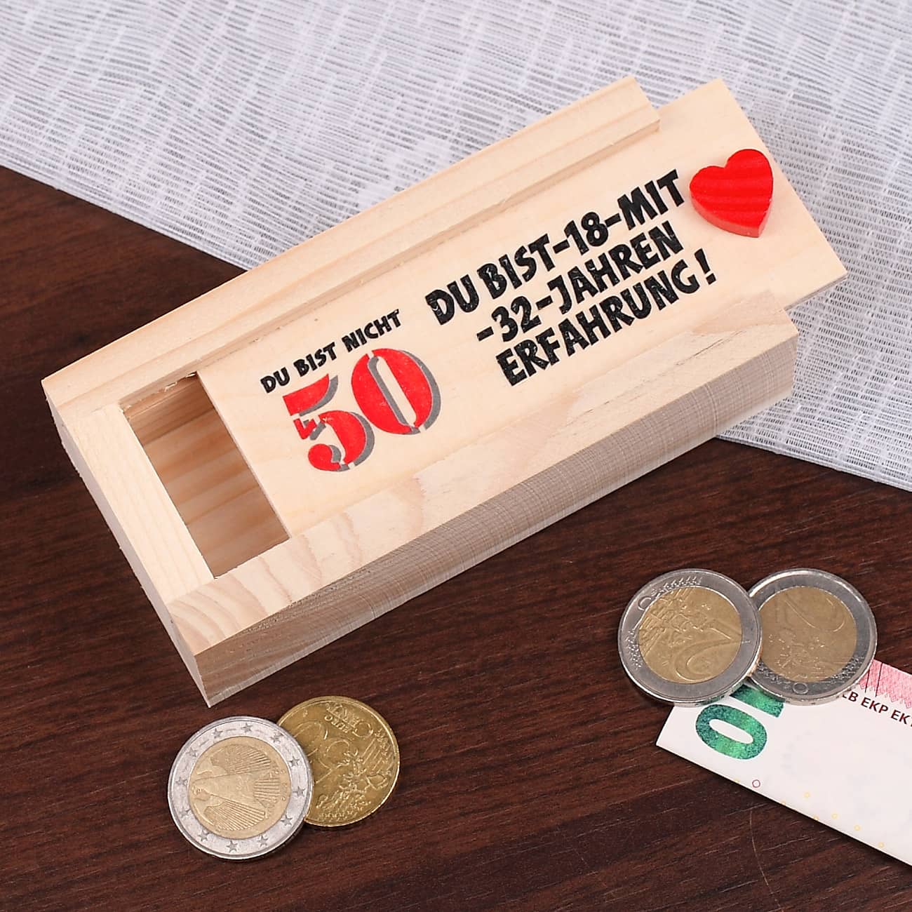 Holzkiste als Geldgeschenk zum 50. Geburtstag