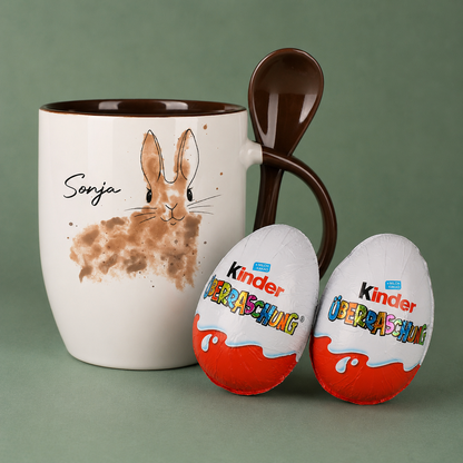 Löffeltasse mit Watercolor Hase und Ihrem Wunschnamen | Geschenk zu Ostern