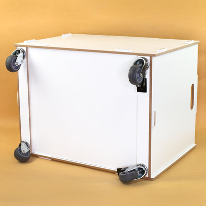 Personalisierte Rollbox aus Holz von clipfritz - Bunte Bausteinwelt | Kinder-Spielzeugkiste mit Name