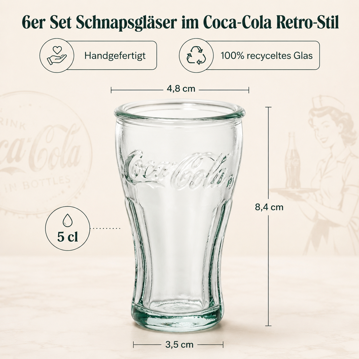 Coca-Cola Glas Set 12-teilig mit Trinkgläsern & Schnapsgläsern | Retro Gläser aus Recyclingglas