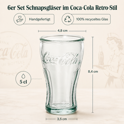 Coca-Cola Glas Set 12-teilig mit Trinkgläsern & Schnapsgläsern | Retro Gläser aus Recyclingglas