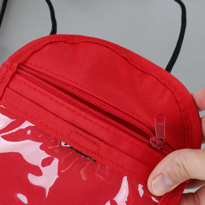 Roter Brustbeutel von innen mit Klarsichtfach, Klettverschluss und Reißverschlussfach