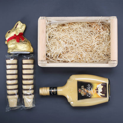 Geschenkset zu Ostern mit Eierlikör, Waffelbecher und Lindt Osterhase