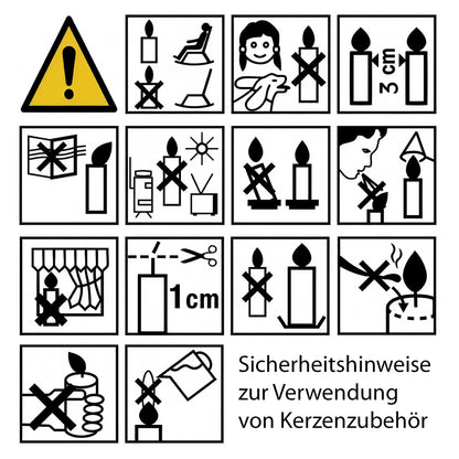 Sicherheitsanweisung für Kerzen und Kerzenzubehör