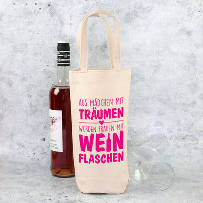 Lustige Wein Flaschentasche aus Baumwolle als Geschenk für Freundin, Kollegin und Weinliebhaberin
