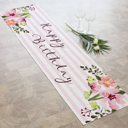 Tischläufer "Happy Bithday" mit Blumen und Blüten bedruckt