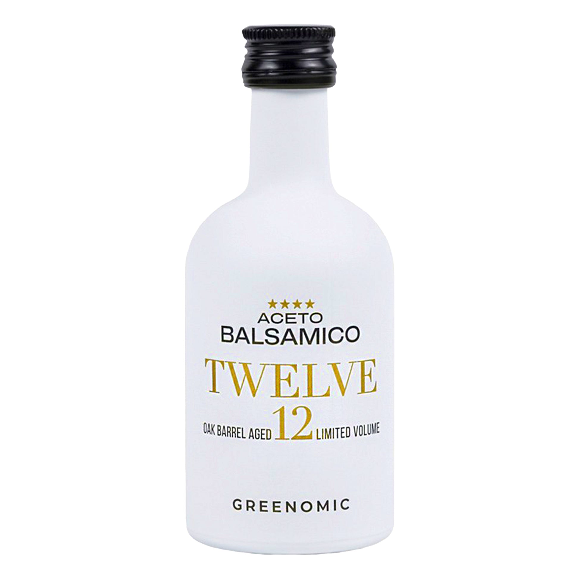Balsamico Essig Twelve 100 ml freigestellt in edler weißer Keramikflasche