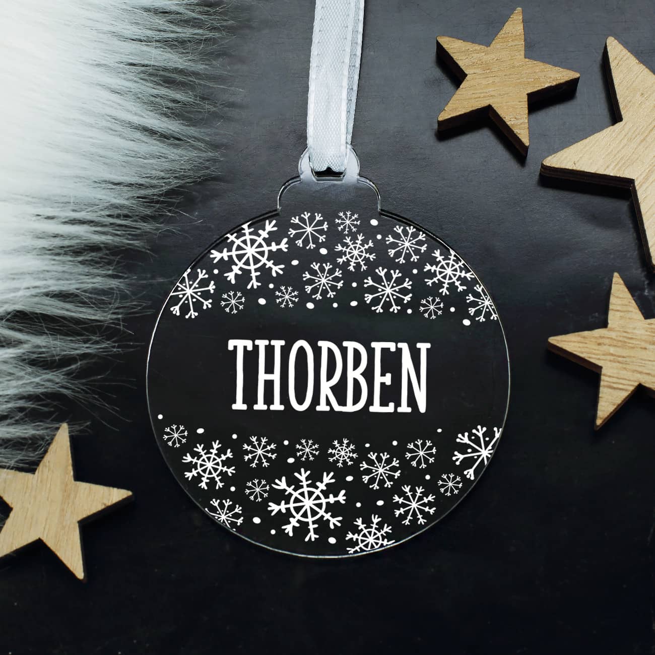 Transparenter Christbaumanhänger mit Name personalisiert