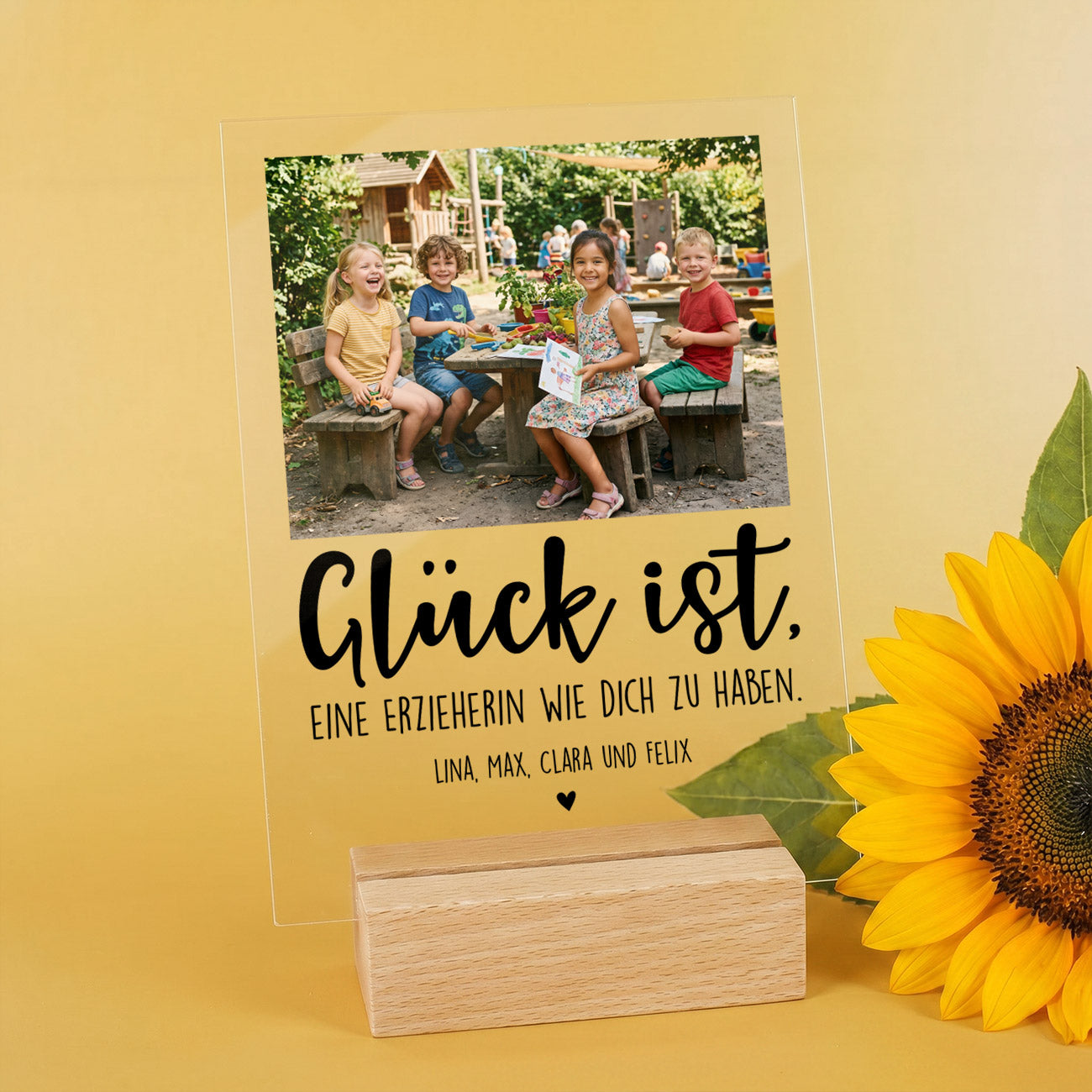 Acrylglas mit Foto, Wunschtext und Glück ist Text