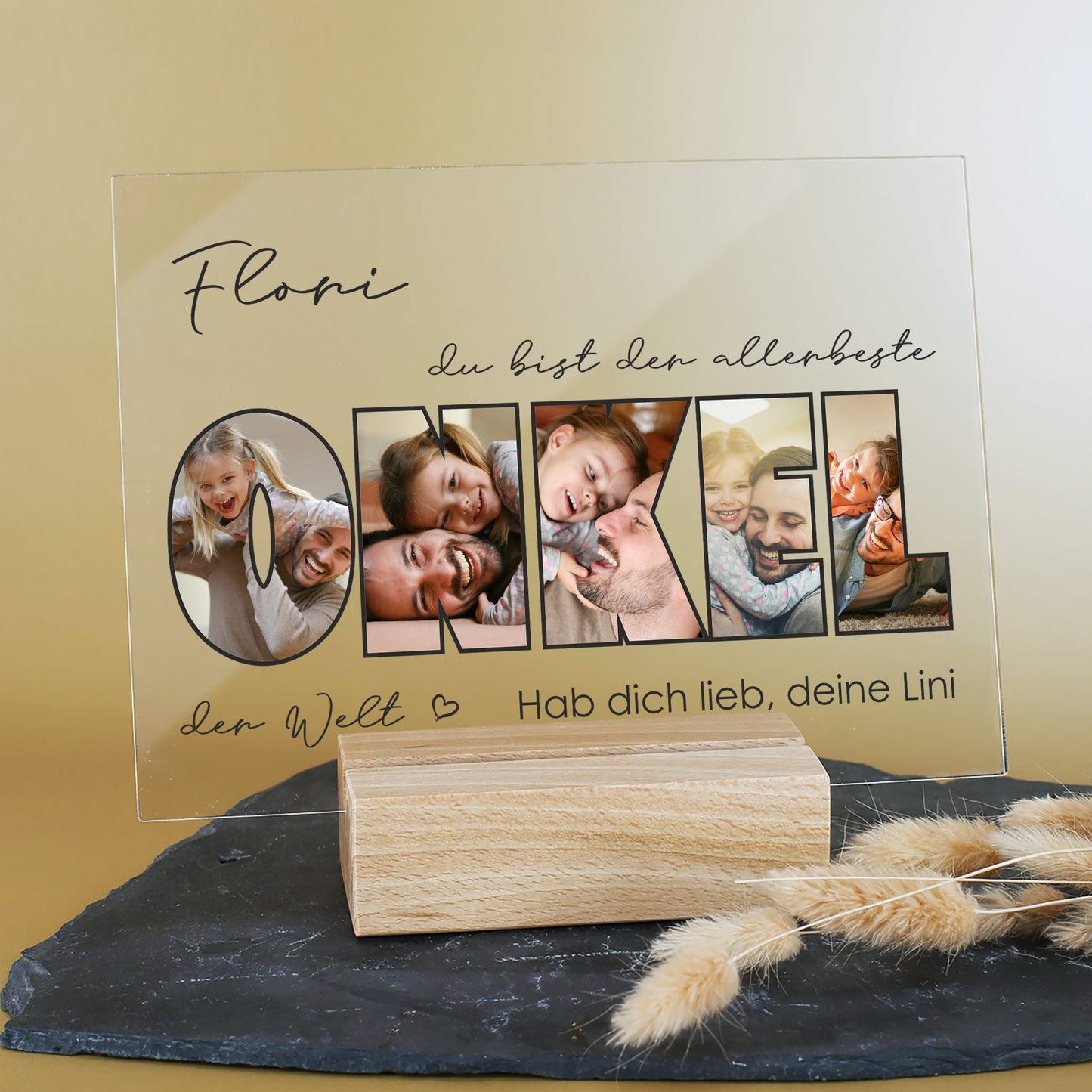 Personalisiertes Acrylglas mit 5 Fotos, Name & Text | Geschenk für den besten Onkel