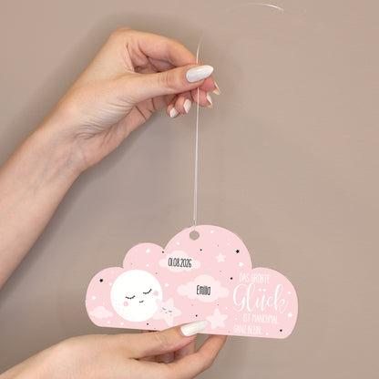 Acryl Anhänger rosa Wolke zur Geburt personalisiert mit Name & Geburtsdatum | Deko für Mädchen