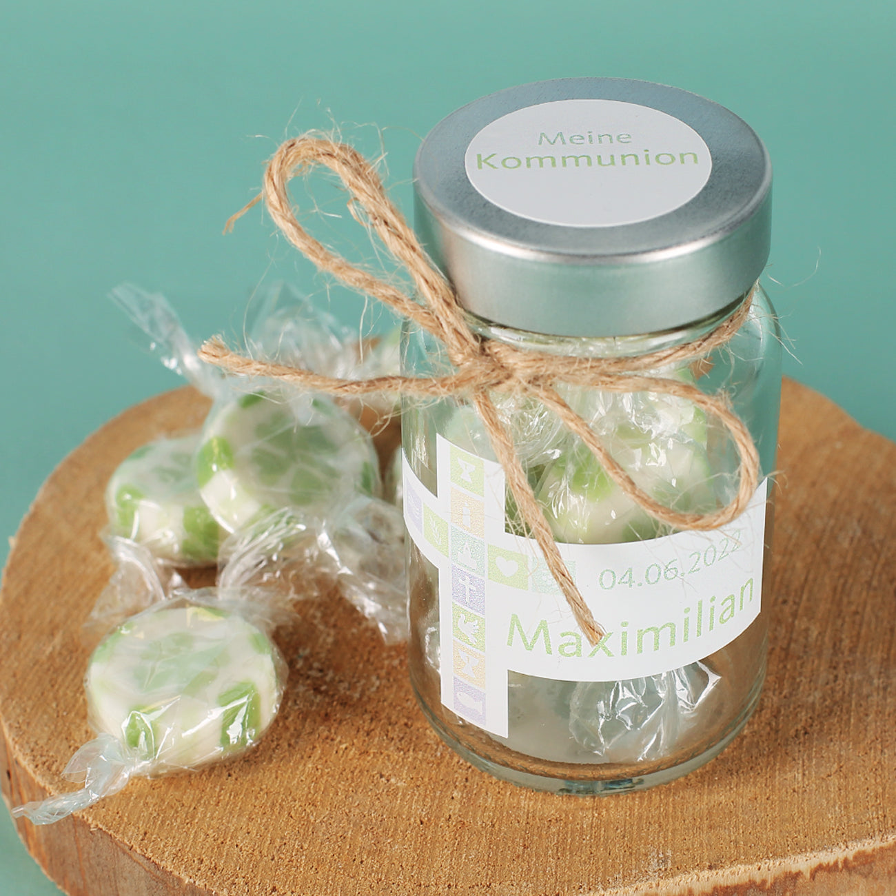 Gastgeschenk Glas mit Name und Datum
