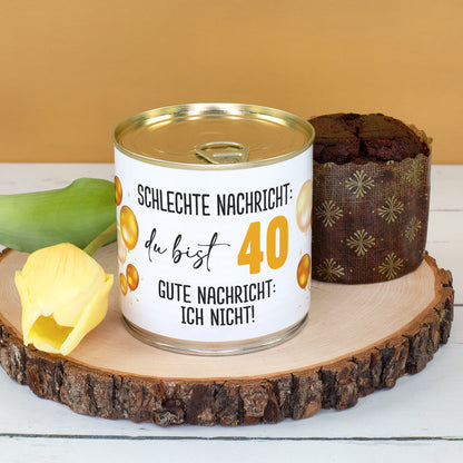 Schokoladen Brownie Kuchen in der Dose zum Geburtstag in Bäckerqualität mit Alter personalisiert