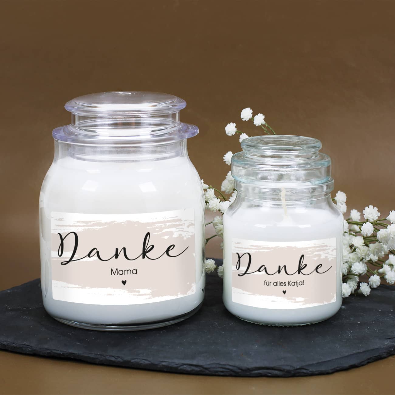 Danke - Duftkerze im Glas mit Ihrem Wunschtext