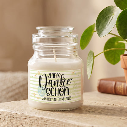Kleines Dankeschön Duftkerze im Glas mit Wunschtext