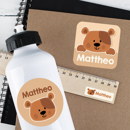 Namensaufkleber mit Bär Motiv und Name personalisiert | 84 Sticker für Kindergarten, Kita und Schule