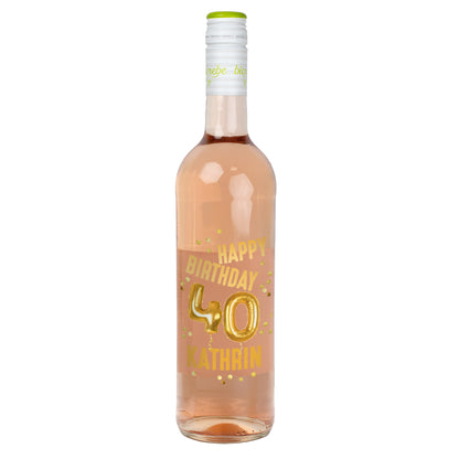 Biorebe Wein zum 40. Geburtstag personalisiert mit Name | Luftballon & Konfetti Design