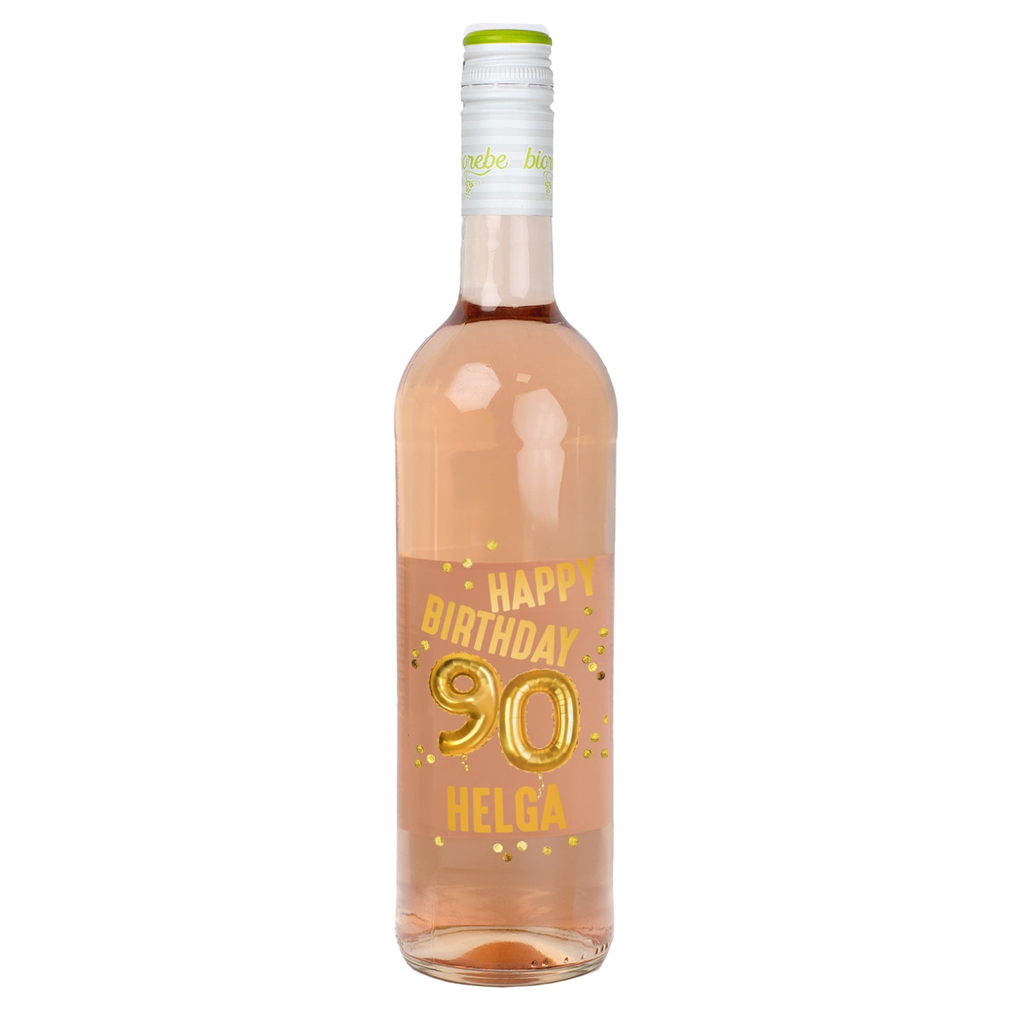 Biorebe Wein zum 90. Geburtstag personalisiert mit Name | Luftballon & Konfetti Design