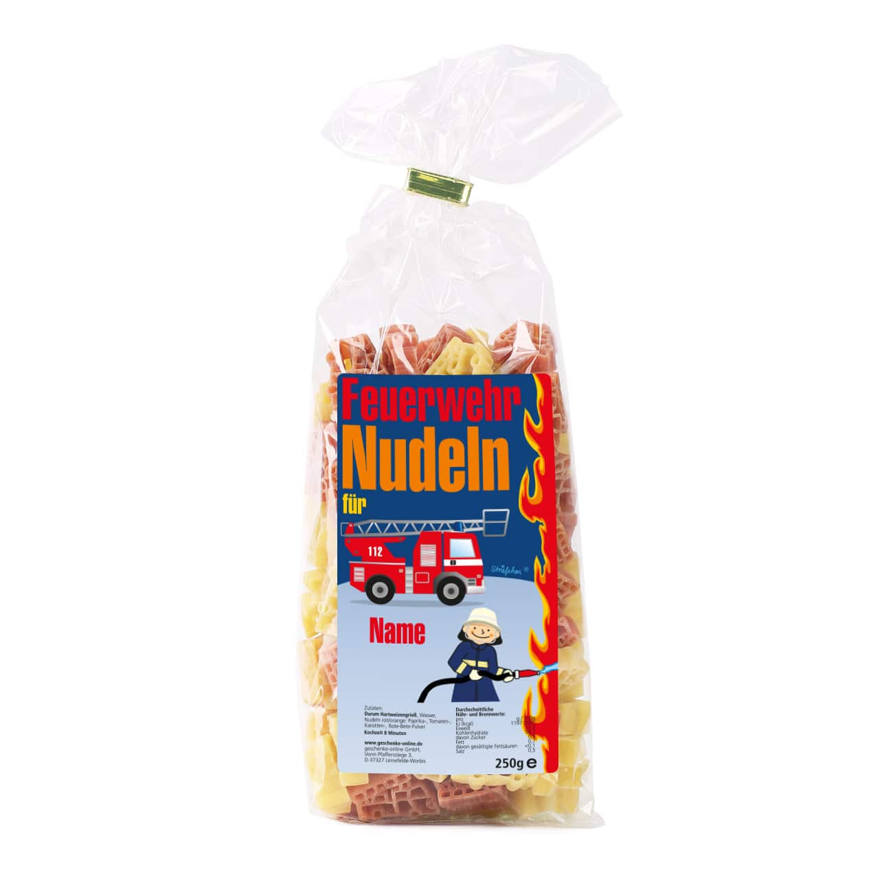 Geschenk für Kinder - Feuerwehr Motivnudeln mit Name