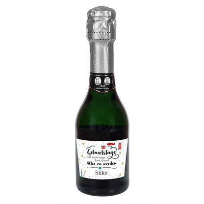 Kleiner Sekt 0,2l zum Geburtstag mit Konfetti Motiv und Name bedruckt