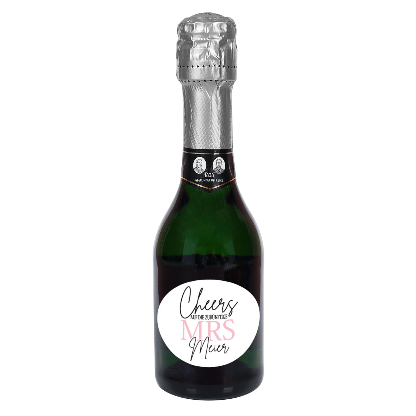 Personalisierte Mini-Sektflasche – „Cheers auf die zukünftige Mrs" mit Wunschname | Geldermann