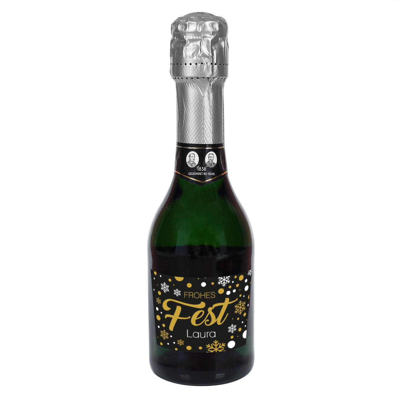 Kleine Sektflasche zu Weihnachten mit Name