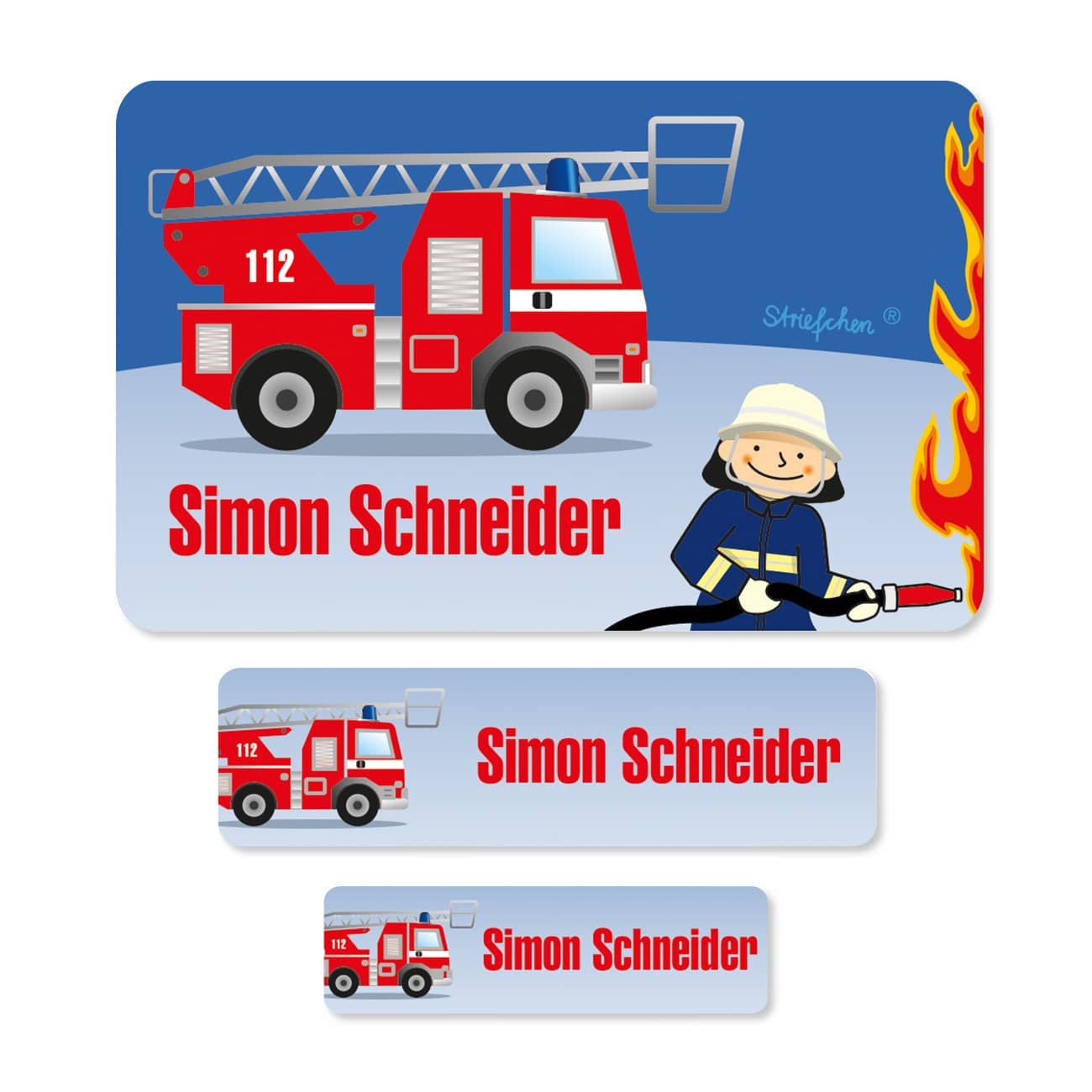 Namensaufkleber mit Feuerwehrmann