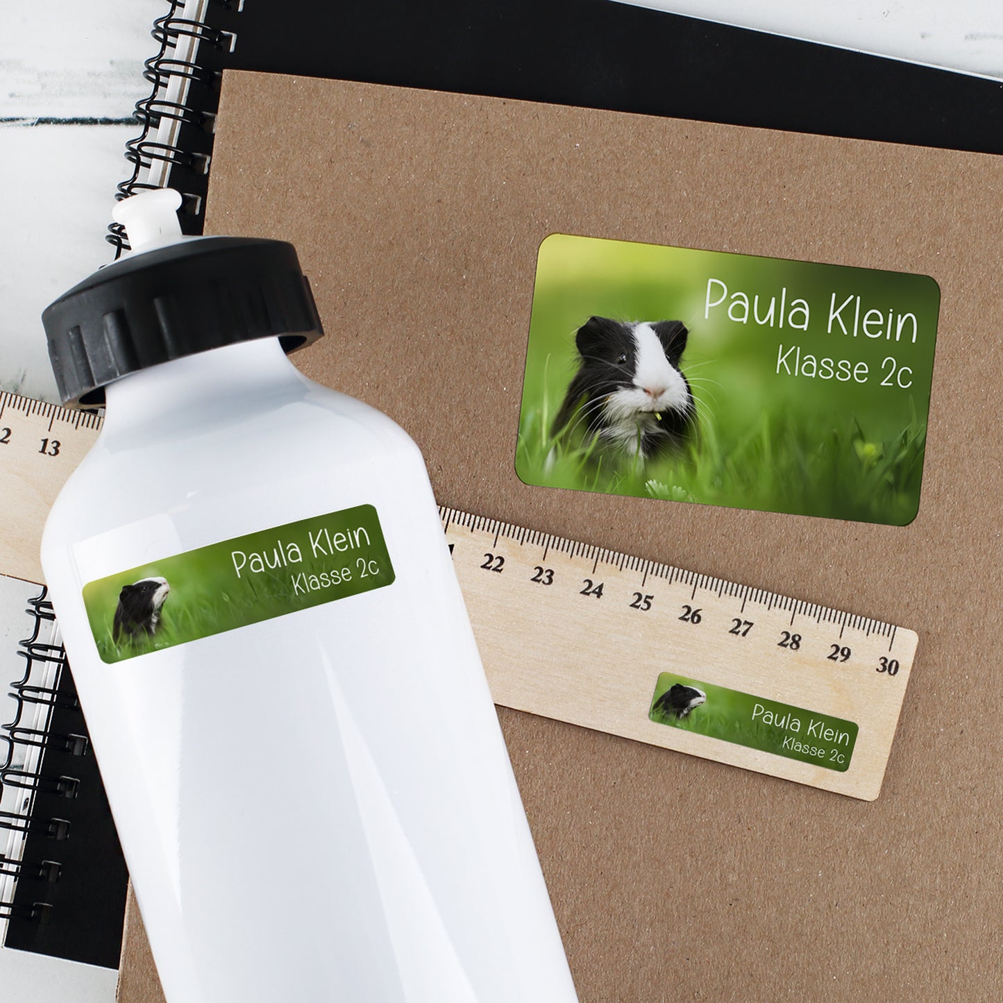 Namensaufkleber mit Meerschweinchen Motiv & Wunschtext personalisiert | Geschenk zur Einschulung