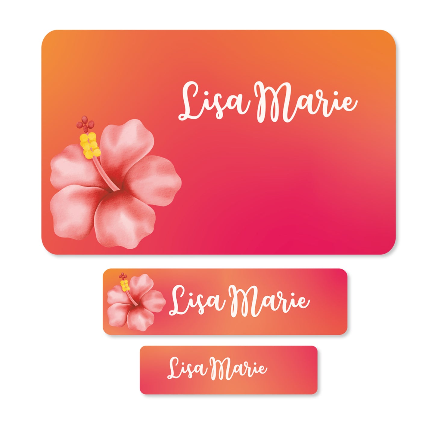 Freigestellte Schulaufkleber im Hibiskus Design mit Name Lisa Marie in drei Größen